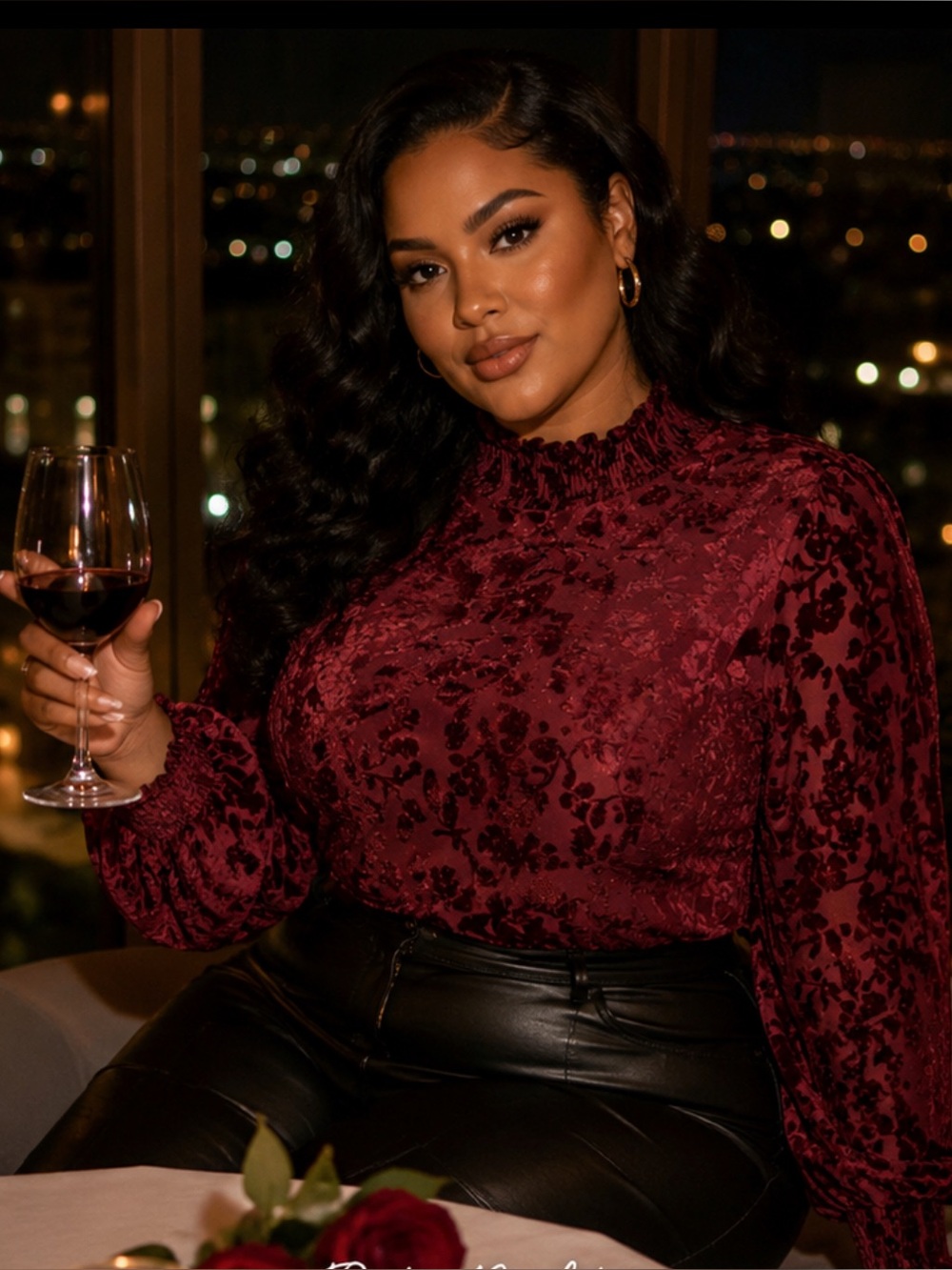 Maurices Crushed Velvet High Neck Top in Burgundy